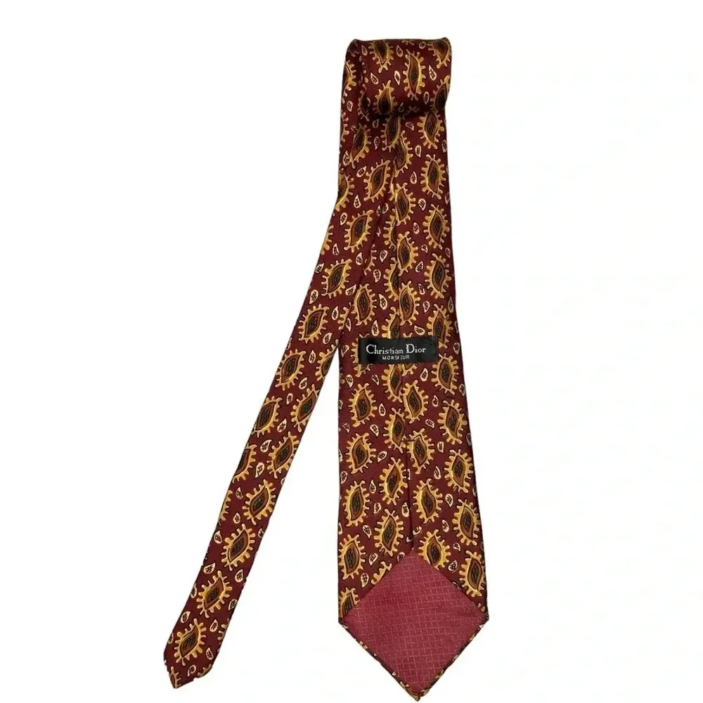 Christian Dior Men's Burgundy Geometric Print Neck Tie
